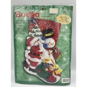 Vintage Bucilla Santa Frosty Felt Applique Stocking‎ Kit 83974 Gold Needles New